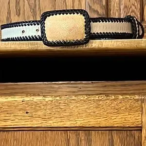 ❤️THE DIVINE TRIBE NYC EEL Buckle Belt / Brown & Olive Sz Medium Vintage The Divine Tribe NYC Leather Belt Brown Beige Exotic  main image 3